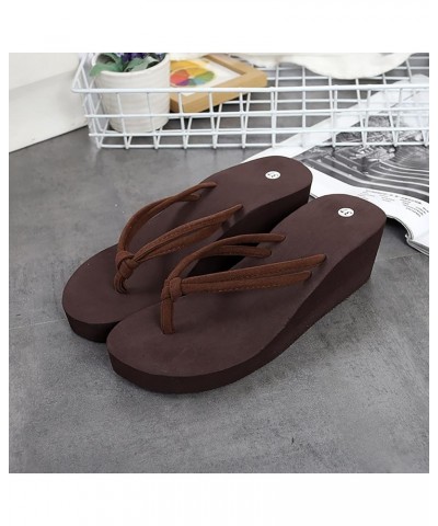 Women's Slip on Slippers Women's Summer Coffee Double Belt Non Slip Clip High Heeled Korean Version Beach Sandals (Coffee, 9)...