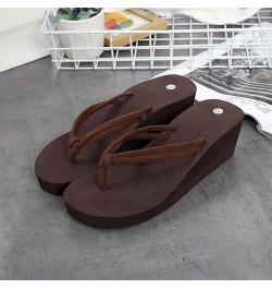 Women's Slip on Slippers Women's Summer Coffee Double Belt Non Slip Clip High Heeled Korean Version Beach Sandals (Coffee, 9)...