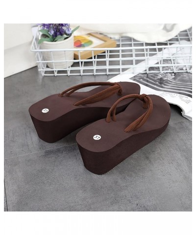 Women's Slip on Slippers Women's Summer Coffee Double Belt Non Slip Clip High Heeled Korean Version Beach Sandals (Coffee, 9)...