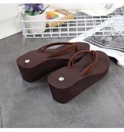 Women's Slip on Slippers Women's Summer Coffee Double Belt Non Slip Clip High Heeled Korean Version Beach Sandals (Coffee, 9)...