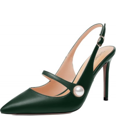 Womens Buckle Bridal Dress Matte Solid Pointed Toe Slingback Stiletto High Heel Pumps Shoes 4 Inch Dark Green $36.75 Pumps