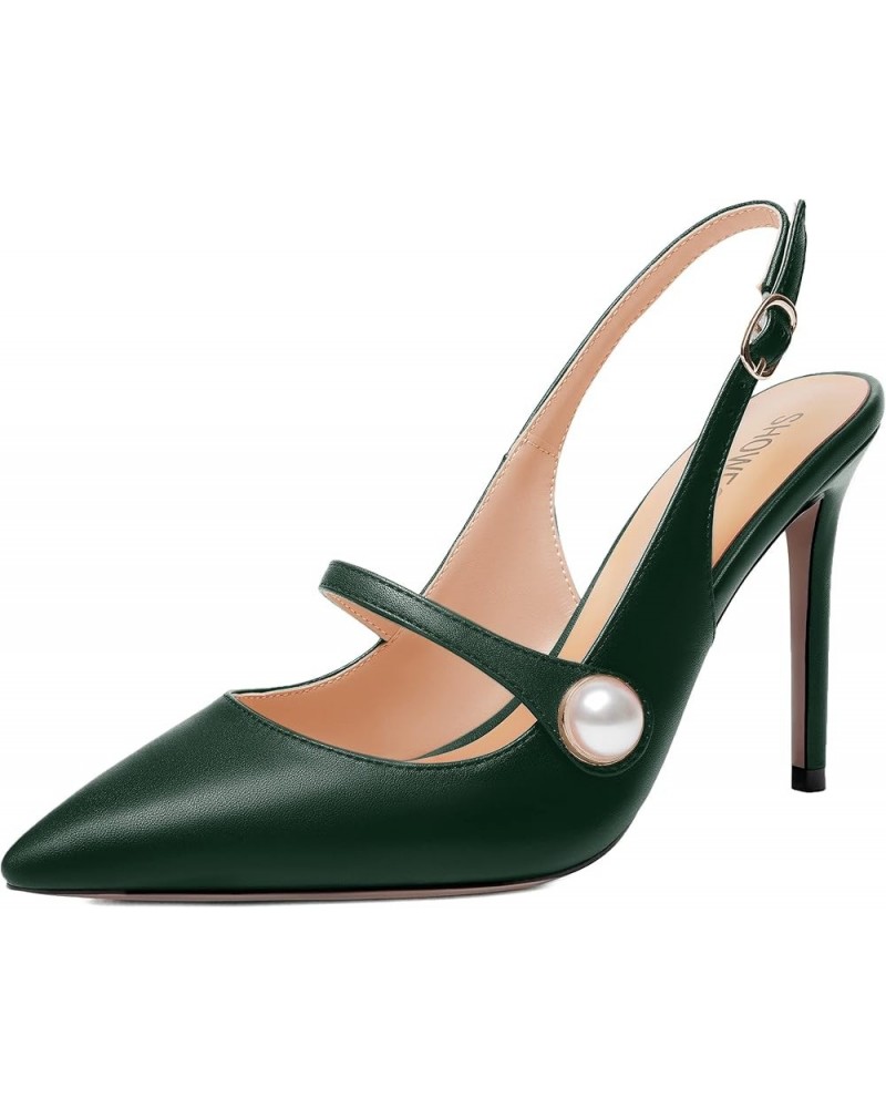 Womens Buckle Bridal Dress Matte Solid Pointed Toe Slingback Stiletto High Heel Pumps Shoes 4 Inch Dark Green $36.75 Pumps