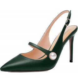 Womens Buckle Bridal Dress Matte Solid Pointed Toe Slingback Stiletto High Heel Pumps Shoes 4 Inch Dark Green $36.75 Pumps