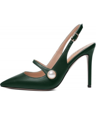 Womens Buckle Bridal Dress Matte Solid Pointed Toe Slingback Stiletto High Heel Pumps Shoes 4 Inch Dark Green $36.75 Pumps