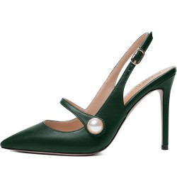 Womens Buckle Bridal Dress Matte Solid Pointed Toe Slingback Stiletto High Heel Pumps Shoes 4 Inch Dark Green $36.75 Pumps