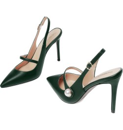 Womens Buckle Bridal Dress Matte Solid Pointed Toe Slingback Stiletto High Heel Pumps Shoes 4 Inch Dark Green $36.75 Pumps