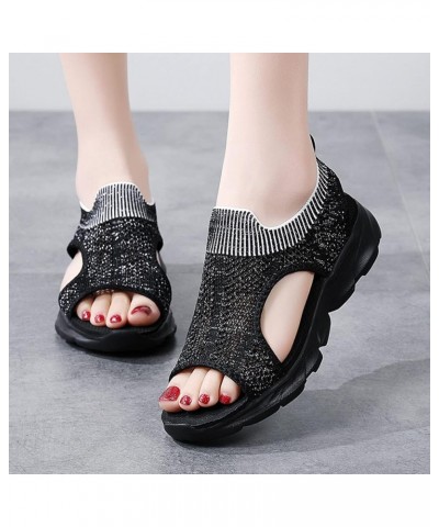 Platform Flip Flops Air Wedge Platform Sneakers For Women Comfort Sandals For Women Heeled Sandals For Women Beach Wom Black-...