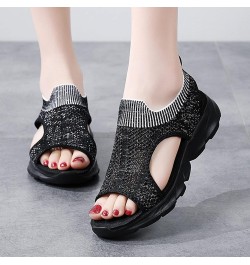 Platform Flip Flops Air Wedge Platform Sneakers For Women Comfort Sandals For Women Heeled Sandals For Women Beach Wom Black-...