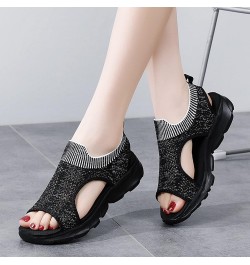 Platform Flip Flops Air Wedge Platform Sneakers For Women Comfort Sandals For Women Heeled Sandals For Women Beach Wom Black-...