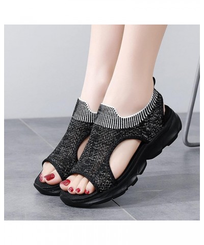 Platform Flip Flops Air Wedge Platform Sneakers For Women Comfort Sandals For Women Heeled Sandals For Women Beach Wom Black-...