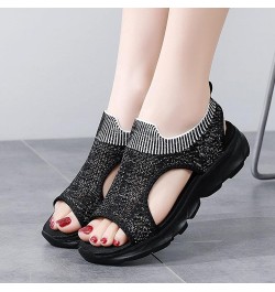 Platform Flip Flops Air Wedge Platform Sneakers For Women Comfort Sandals For Women Heeled Sandals For Women Beach Wom Black-...