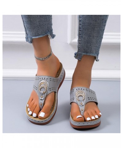 Women Comfortable Slippers Leather Hollow Rhinestone Flip Flops Walking Sandals Orthopedic Arch Support Thong Sandals Casual ...