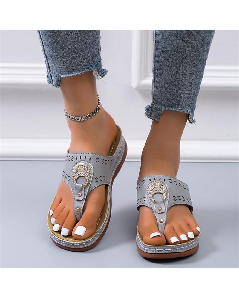 Women Comfortable Slippers Leather Hollow Rhinestone Flip Flops Walking Sandals Orthopedic Arch Support Thong Sandals Casual ...