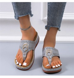 Women Comfortable Slippers Leather Hollow Rhinestone Flip Flops Walking Sandals Orthopedic Arch Support Thong Sandals Casual ...