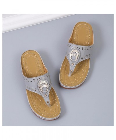 Women Comfortable Slippers Leather Hollow Rhinestone Flip Flops Walking Sandals Orthopedic Arch Support Thong Sandals Casual ...