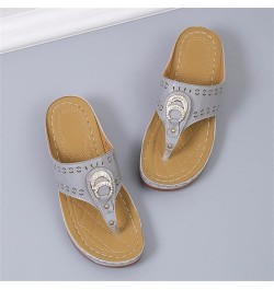 Women Comfortable Slippers Leather Hollow Rhinestone Flip Flops Walking Sandals Orthopedic Arch Support Thong Sandals Casual ...