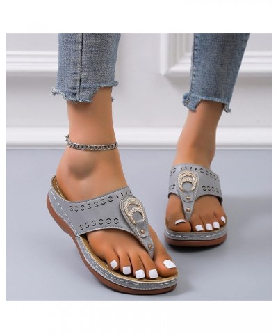 Women Comfortable Slippers Leather Hollow Rhinestone Flip Flops Walking Sandals Orthopedic Arch Support Thong Sandals Casual ...