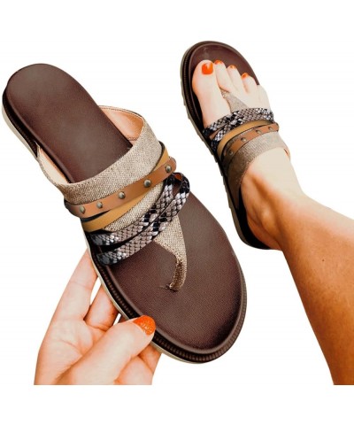 White Flip Flops Women Arch Support Sandals Summer Sandals For Women 2024 Flats Sandals Women Beach Flats Shoes Women Brown-2...