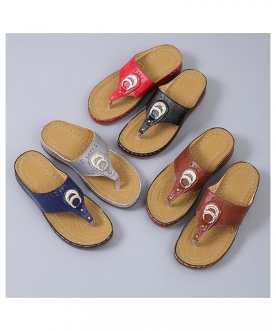 Women Comfortable Slippers Leather Hollow Rhinestone Flip Flops Walking Sandals Orthopedic Arch Support Thong Sandals Casual ...