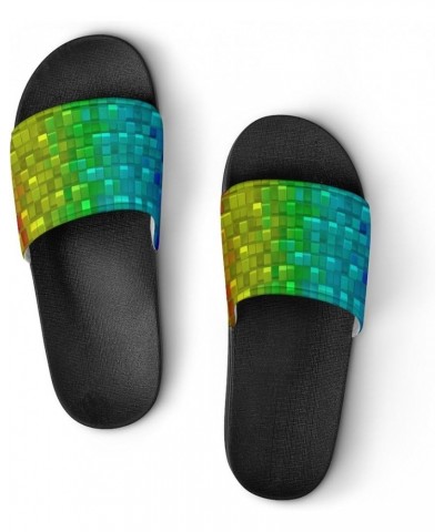 Colorful Gradient Cubes Home Slippers PVC Open Toe Shower Slippers Fashion Sandals for Men Women 36 (230mm) Black-style $17.8...