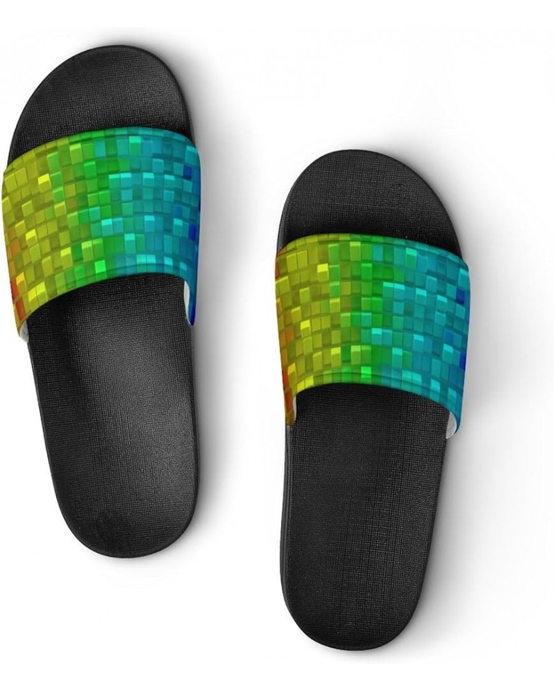 Colorful Gradient Cubes Home Slippers PVC Open Toe Shower Slippers Fashion Sandals for Men Women 36 (230mm) Black-style $17.8...