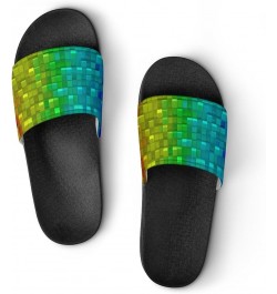 Colorful Gradient Cubes Home Slippers PVC Open Toe Shower Slippers Fashion Sandals for Men Women 36 (230mm) Black-style $17.8...