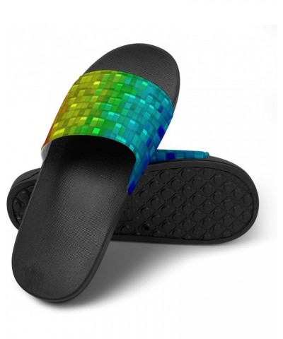 Colorful Gradient Cubes Home Slippers PVC Open Toe Shower Slippers Fashion Sandals for Men Women 36 (230mm) Black-style $17.8...