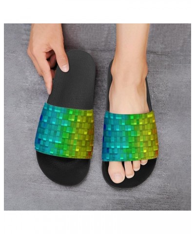 Colorful Gradient Cubes Home Slippers PVC Open Toe Shower Slippers Fashion Sandals for Men Women 36 (230mm) Black-style $17.8...