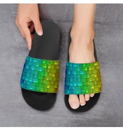 Colorful Gradient Cubes Home Slippers PVC Open Toe Shower Slippers Fashion Sandals for Men Women 36 (230mm) Black-style $17.8...