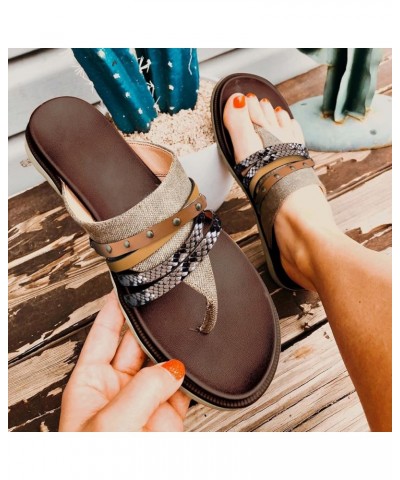 White Flip Flops Women Arch Support Sandals Summer Sandals For Women 2024 Flats Sandals Women Beach Flats Shoes Women Brown-2...