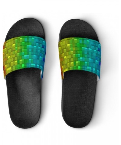 Colorful Gradient Cubes Home Slippers PVC Open Toe Shower Slippers Fashion Sandals for Men Women 36 (230mm) Black-style $17.8...