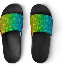 Colorful Gradient Cubes Home Slippers PVC Open Toe Shower Slippers Fashion Sandals for Men Women 36 (230mm) Black-style $17.8...