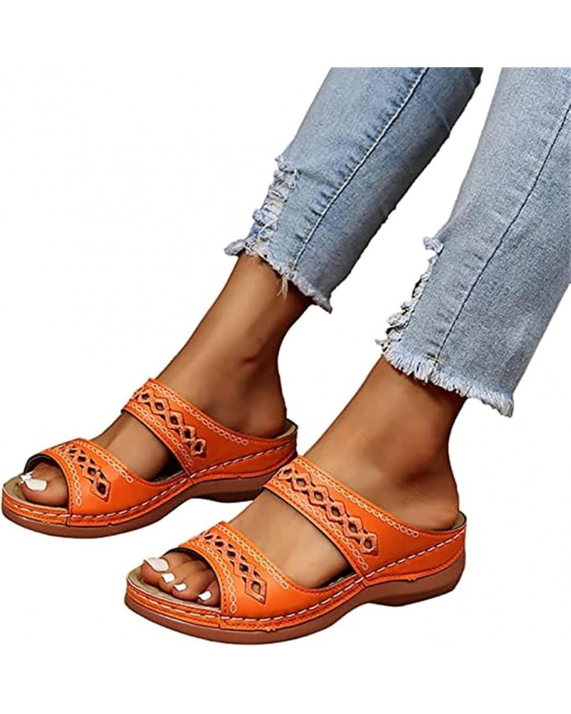 Woman Arch Support Sandals Ladies Hollow Out Embroidered Slip on Mules Slippers Casual Wedge Moccasin Sandals Summer Beach Lo...