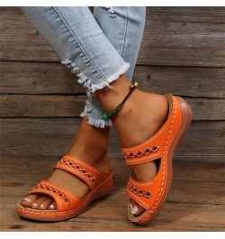 Woman Arch Support Sandals Ladies Hollow Out Embroidered Slip on Mules Slippers Casual Wedge Moccasin Sandals Summer Beach Lo...