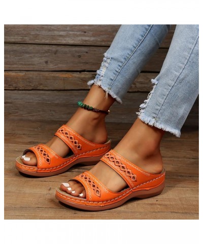 Woman Arch Support Sandals Ladies Hollow Out Embroidered Slip on Mules Slippers Casual Wedge Moccasin Sandals Summer Beach Lo...