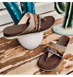 White Flip Flops Women Arch Support Sandals Summer Sandals For Women 2024 Flats Sandals Women Beach Flats Shoes Women Brown-2...