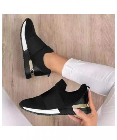 High Heeld Wedge Sneakers for Women Ladies Hidden Sneakers Lace Up Shoes Red Tennis Shoes Women Black $10.58 Fashion Sneakers