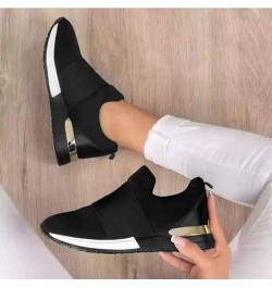 High Heeld Wedge Sneakers for Women Ladies Hidden Sneakers Lace Up Shoes Red Tennis Shoes Women Black $10.58 Fashion Sneakers