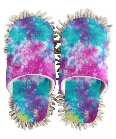 Colorful Tie Dye Slippers for Woman, Comfort Soft Washable Cleaning Slippers Chenille House Slippers Mopping Home Shoes Mop C...