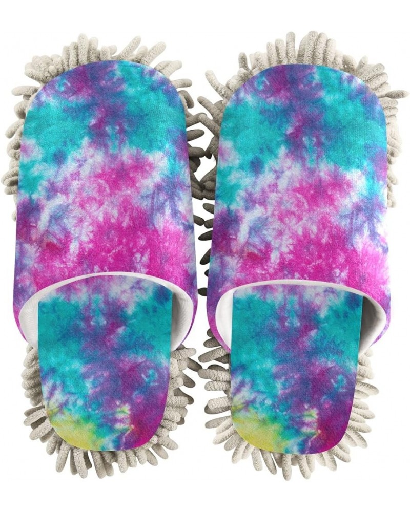 Colorful Tie Dye Slippers for Woman, Comfort Soft Washable Cleaning Slippers Chenille House Slippers Mopping Home Shoes Mop C...