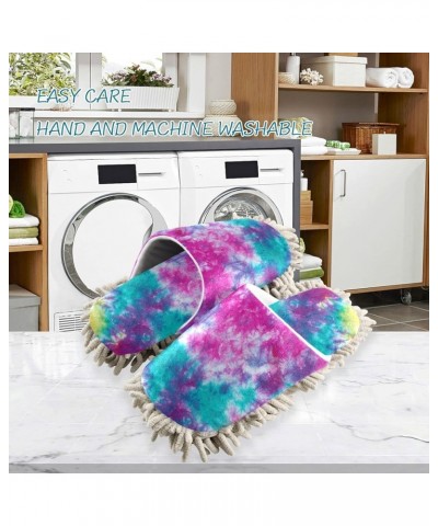 Colorful Tie Dye Slippers for Woman, Comfort Soft Washable Cleaning Slippers Chenille House Slippers Mopping Home Shoes Mop C...