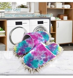 Colorful Tie Dye Slippers for Woman, Comfort Soft Washable Cleaning Slippers Chenille House Slippers Mopping Home Shoes Mop C...