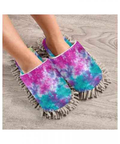 Colorful Tie Dye Slippers for Woman, Comfort Soft Washable Cleaning Slippers Chenille House Slippers Mopping Home Shoes Mop C...