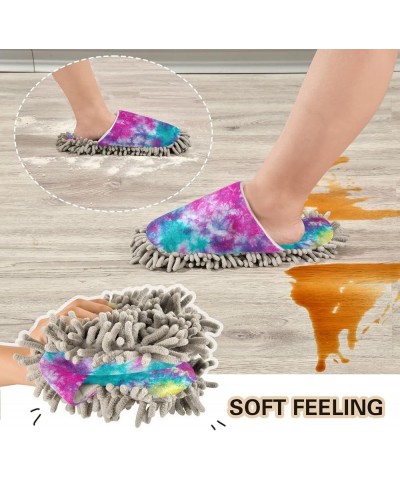 Colorful Tie Dye Slippers for Woman, Comfort Soft Washable Cleaning Slippers Chenille House Slippers Mopping Home Shoes Mop C...