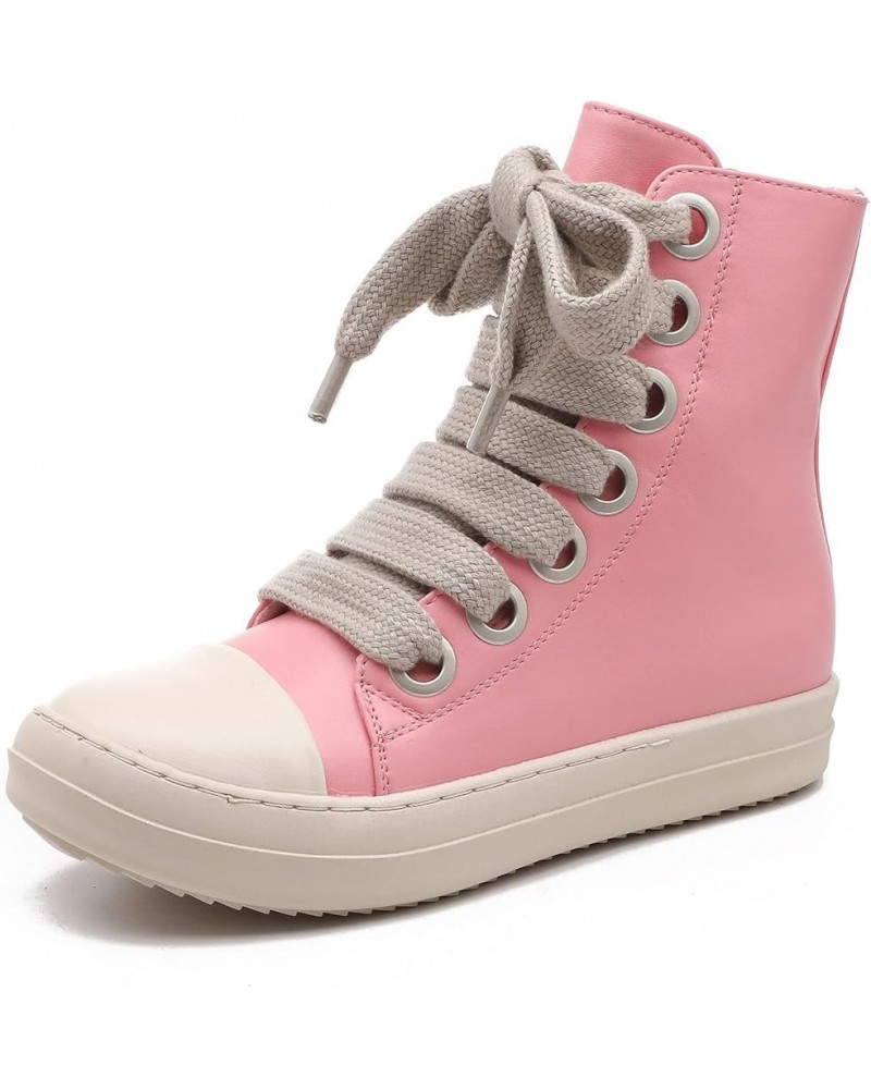 High Top Sneakers for Women Lace Up Fashion Canvas Shoes with Zipper Comfort Platform Walking Shoes Pink Thick Shoelaces $32....