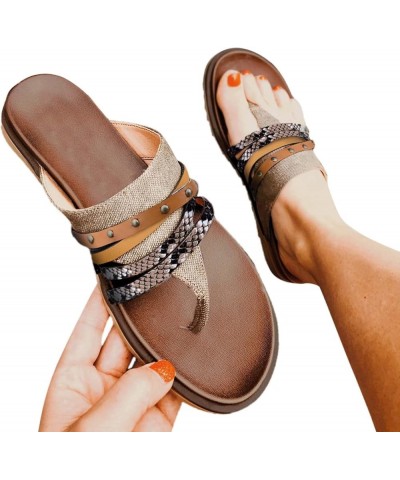 White Flip Flops Women Arch Support Sandals Summer Sandals For Women 2024 Flats Sandals Women Beach Flats Shoes Women Brown-2...