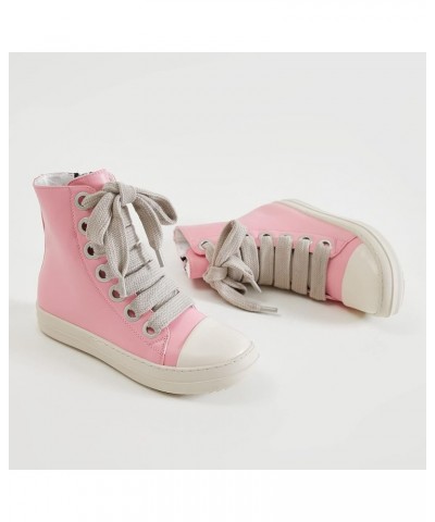 High Top Sneakers for Women Lace Up Fashion Canvas Shoes with Zipper Comfort Platform Walking Shoes Pink Thick Shoelaces $32....