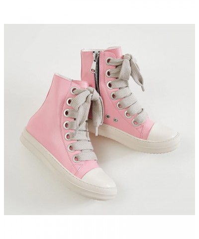 High Top Sneakers for Women Lace Up Fashion Canvas Shoes with Zipper Comfort Platform Walking Shoes Pink Thick Shoelaces $32....