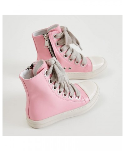 High Top Sneakers for Women Lace Up Fashion Canvas Shoes with Zipper Comfort Platform Walking Shoes Pink Thick Shoelaces $32....