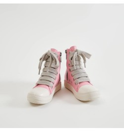 High Top Sneakers for Women Lace Up Fashion Canvas Shoes with Zipper Comfort Platform Walking Shoes Pink Thick Shoelaces $32....